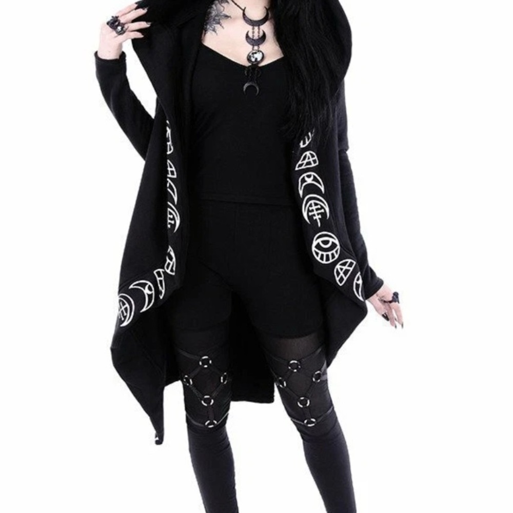 Restyle Alternative Fashion Black Hooded Cardigan Hoodie Size Large